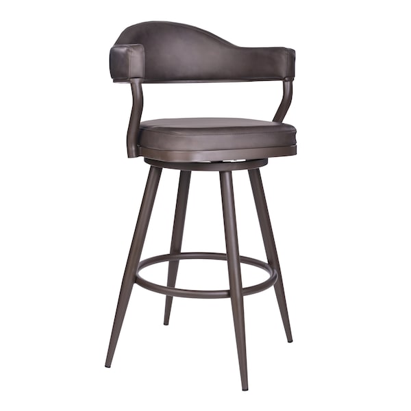 Armen Living Justin 30" Bar Height Swivel Vintage Brown Faux Leather Bar Stool with Brown Metal Legs LCJTBABRBR30 - main
